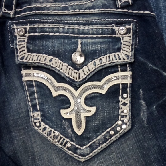 Rock Revival NWOT Women's 26 Bootcut May Bejeweled Embroidered Distressed - Picture 3 of 12